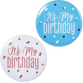2PCS Its My Birthday Pin, Birthday Button 2.28 Inch Round Badge Tinplate Pins, Party Supplies Costume Accessories Gift for Boys, Girls, Kids