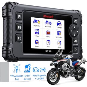 iCarsoft MT V6 Motorcycle Diagnostic Tool for BMW Full System 5+114 Reset /197 Actuation Test, Motorbike+Car OBD2 Scanner Code Reader with ABS Bleeding, Oil Reset, Battery Test, AutoVIN