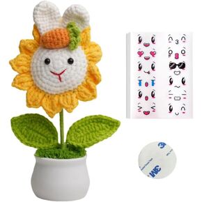 Daisy Crochet Flower Planter for Office Bedroom Kids Room - Mini Desktop Indoor Plants Decor with Emotional Value Gift for Children, Women, Educational Plant Decor