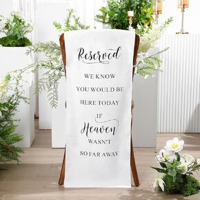 Reserved Memorial Wedding Chair Sign with love from Heaven Cotton Linen Wedding Chair Sign 15 x 50 inch Save a Seat for Someone in Heaven Reserved Seating Decoration(White,Simple)