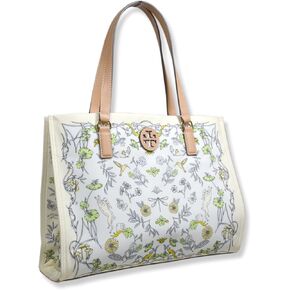 Tory Burch Womens Floral Easter Printed Nylon Tote Bag with Gold-Tone Hardware, Small, Meadow