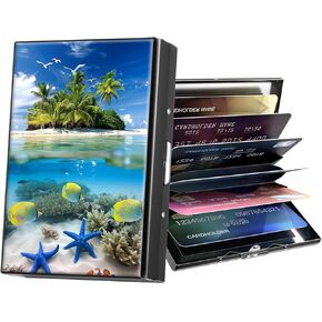 Metal Wallet,Credit Card Holder for Women Men,RFID Blocking Card Holder Wallet Mini Slim Aluminum Wallet ID Case Hard Card Case Business Card Holder Case,Blue Wolf Moon