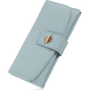 Long Wallet Women PU Leather Cash Wallets Womens Zipper Anti Theft Wallet Coin Purse Credit Card Holder with 14 Slots for Ladies Money Bag - Grey Brown
