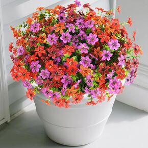 INQCMY Artificial Flowers for Outdoor Decor 12 Pcs Faux Flowers UV Resistant Realistic Fake Plants Look Real for Garden Planter Porch Patio Window