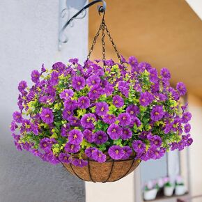 Yastouay Artificial Hanging Flowers for Outdoors, Artificial Hanging Plants with Baskets, UV Resistant Fake Hanging Flowers Spring Summer Decor, Fake Hanging Plants for Porch Patio Garden Decor