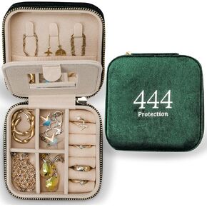 Travel Jewelry Case Organizer with Velvet Angel Number 444, Mirror & Message Card | Compact Jewelry Box Gift for Girlfriends, Women, Teens, Girls | Jewelry Lovers | Portable Jewelry Storage for Travel