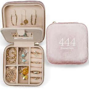 منظم حالة مجوهرات السفر مع Velvet Angel Number 444 ، Mirror & Message Card | هدية مربع المجوهرات المدمجة للصديقات ، النساء ، المراهقات ، الفتيات | عشاق المجوهرات | تخزين المجوهرات المحمولة للسفر in Saudi Arabia