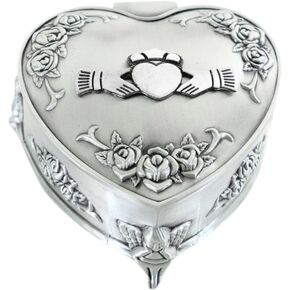 Briomhar Irish Celtic Jewelry Box - Pewter Heart Shaped Claddagh Box Made in Ireland