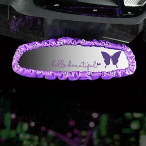 Dotesy 3 PCS غطاء مرآة Bling الخلفي ، مرنة PU Leather Auto View Powert Protector مع إكسسوارات داخلية للسيارة الفراشة العالمية للسيارة ، سيارات الدفع الرباعي ، الشاحنة (الأرجواني)
