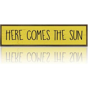Inspirational Wood Sign, Sun Decor Art, Farmhouse Wall Decors, Home Decor for Living Room, Cafe Shop Decoration, Decorative Wooden Signs and Plaques, Here Comes the Sun Sign 17.8x4x1.2 inches