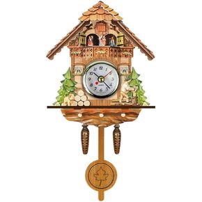 GOWENIC Vintage Wall Clock, Cuckoo Clock, Retro Wooden Cuckoo Birdhouse Wall Clock, Home Decor Hanging Cuckoo Clock Auto Swing Pendulum Home Decor Scandinavian (CM003)