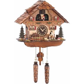 Trenkle Quartz Cuckoo Clock House Black Forest House مع مروحية خشبية متحركة وعجلة مطحنة ، مع Music TU 484 QMT HZZG