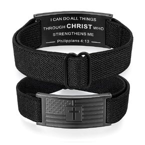 Mens Daily Bible Verse Bracelets, Cross Bracelet Christian Gifts for Men Kids Teen Boy Gift Ideas Religious Faith Jewelry 8 12 13 15 16 18 Year Old Birthday I Can Do All Things through Christ