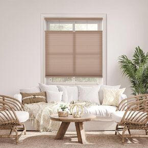 Dez Phurnishings Cordless 1.5 "تصفية الضوء من أعلى إلى أسفل الظل الخلوي إلى أعلى ، 26" W × 36 "H ، Latte