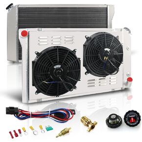 3 & 4 Row Core Full Aluminum DPI718 EC718 Radiator Assembly + 2 x 12" Fan w/Shroud + Thermostat Kit Compatible with 1977-1982 78 79 80 81 Chevy Corvette C3 350ci 5.7L/5.0L (3 Row Core-718)