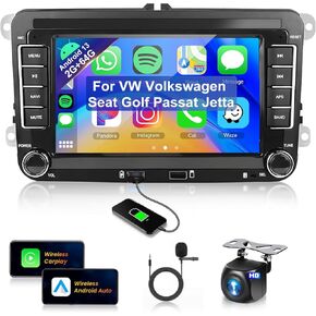【2+64G】 for VW Volkswagen Seat Golf Passat Jetta Beetle Tiguan Touran EOS Android13 Car Stereo 7" Double Din Radio Wireless CarPlay Android Auto Bluetooth GPS WiFi FM Backup Camera MIC 2 USB Slot