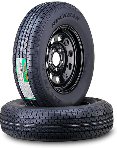 ROCKMAN Trailer Tire Wheel Assembly ST205/75R15 8-Ply D 107M 5 Lug on 5" PCD Black Mod Rim,SET 2 in Kuwait