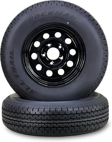 ROCKMAN Trailer Tire Wheel Assembly ST205/75R15 8-Ply D 107M 5 Lug on 5" PCD Black Mod Rim,SET 2 in Kuwait