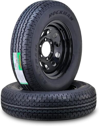 ROCKMAN Trailer Tire Wheel Assembly ST205/75R15 8-Ply D 107M 5 Lug on 5" PCD Black Mod Rim,SET 2 in Kuwait