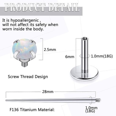 20G 18G 16G داخليًا متمة ASTM F136 Titanium Nose Ring Buds Flat Back Strings G23 Titanium Tragus Helix Conch Cartilage أقراط مثقرة للمجوهرات للنساء الرجال أوبال 2-3 ملم in Kuwait