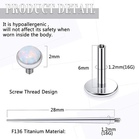 20G 18G 16G داخليًا متمة ASTM F136 Titanium Nose Ring Buds Flat Back Strings G23 Titanium Tragus Helix Conch Cartilage أقراط مثقرة للمجوهرات للنساء الرجال أوبال 2-3 ملم in Kuwait