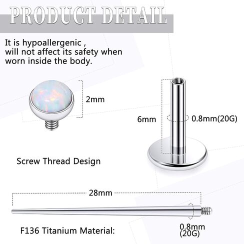 20G 18G 16G داخليًا متمة ASTM F136 Titanium Nose Ring Buds Flat Back Strings G23 Titanium Tragus Helix Conch Cartilage أقراط مثقرة للمجوهرات للنساء الرجال أوبال 2-3 ملم in Kuwait