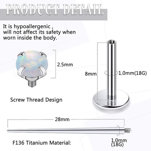 20G 18G 16G داخليًا متمة ASTM F136 Titanium Nose Ring Buds Flat Back Strings G23 Titanium Tragus Helix Conch Cartilage أقراط مثقرة للمجوهرات للنساء الرجال أوبال 2-3 ملم in Kuwait