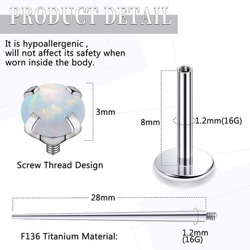 20G 18G 16G داخليًا متمة ASTM F136 Titanium Nose Ring Buds Flat Back Strings G23 Titanium Tragus Helix Conch Cartilage أقراط مثقرة للمجوهرات للنساء الرجال أوبال 2-3 ملم in Kuwait