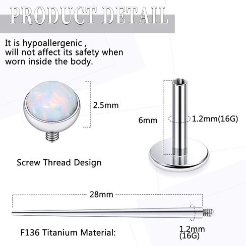 20G 18G 16G داخليًا متمة ASTM F136 Titanium Nose Ring Buds Flat Back Strings G23 Titanium Tragus Helix Conch Cartilage أقراط مثقرة للمجوهرات للنساء الرجال أوبال 2-3 ملم in Kuwait