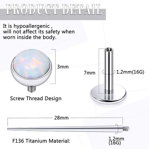 20G 18G 16G داخليًا متمة ASTM F136 Titanium Nose Ring Buds Flat Back Strings G23 Titanium Tragus Helix Conch Cartilage أقراط مثقرة للمجوهرات للنساء الرجال أوبال 2-3 ملم in Kuwait