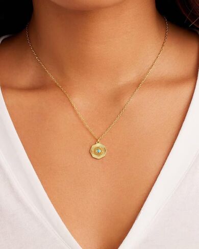 gorjana - Birthstone Coin Necklace 16"-18" - 18k Gold Plated Brass - Personalized Gemstone Options - Adjustable Chain Length - Gifting for special occasions in Kuwait