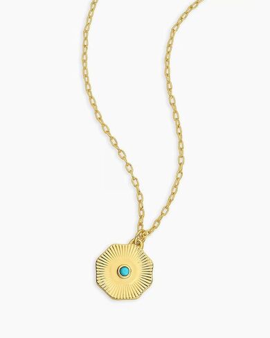gorjana - Birthstone Coin Necklace 16"-18" - 18k Gold Plated Brass - Personalized Gemstone Options - Adjustable Chain Length - Gifting for special occasions in Kuwait