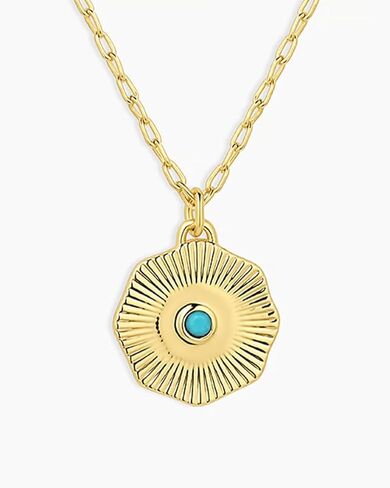 gorjana - Birthstone Coin Necklace 16"-18" - 18k Gold Plated Brass - Personalized Gemstone Options - Adjustable Chain Length - Gifting for special occasions in Kuwait