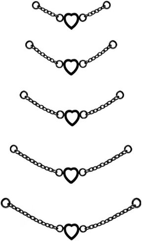 5PCS Nose Chain Stainless Steel Black Nose Ring Chain Piercing Across Nose Cross Heart Double Nose Nostril Jewelry for Women Men in Kuwait