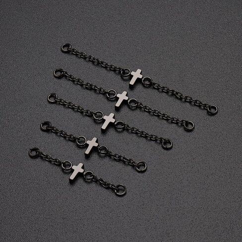 5PCS Nose Chain Stainless Steel Black Nose Ring Chain Piercing Across Nose Cross Heart Double Nose Nostril Jewelry for Women Men in Kuwait