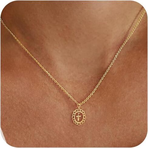 Cross Necklace for Women,14k Dainty Gold Plated Cross Necklaces Simple Cross Pendant Necklaces for Women Trendy Small Gold Cross Charm Necklace Cute Choker Necklace for Women Gold Jewelry Gifts in Kuwait