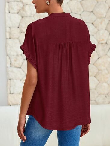 MASCOMODA Womens 2025 Button Down Shirts Ruffle Short Sleeve Loose Summer Tops Dressy Casual V Neck Business Work Blouses in Kuwait