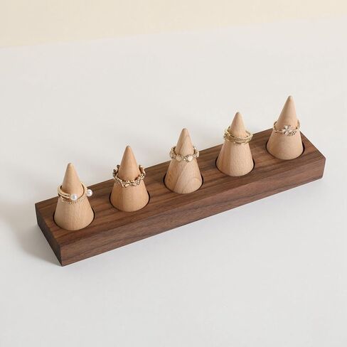 Gemeshou Wooden Ring Organizer Holder للمجوهرات ، معرض الخاتم المستقر Stand for Boutique Store ، قاعدة الجوز مع مخاريط حلقة بيضاء لبيع المجوهرات 【حامل الحلقة 1】 in Kuwait