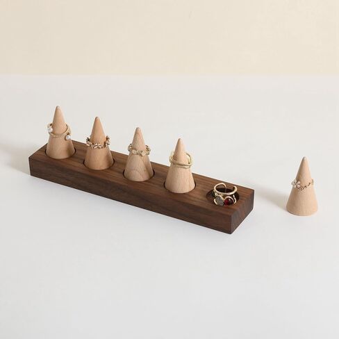 Gemeshou Wooden Ring Organizer Holder للمجوهرات ، معرض الخاتم المستقر Stand for Boutique Store ، قاعدة الجوز مع مخاريط حلقة بيضاء لبيع المجوهرات 【حامل الحلقة 1】 in Kuwait