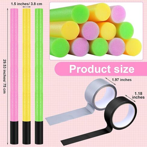 12 Pcs 1.5 x 30 Inch Pool Swim Noodles with Tapes Foam Pool Noodles Bulk DIY Foam Light Swords Toys Bright Jumbo Swimming Noodles for Pools, Backyard, Summer Outdoor Party Favors in Saudi Arabia
