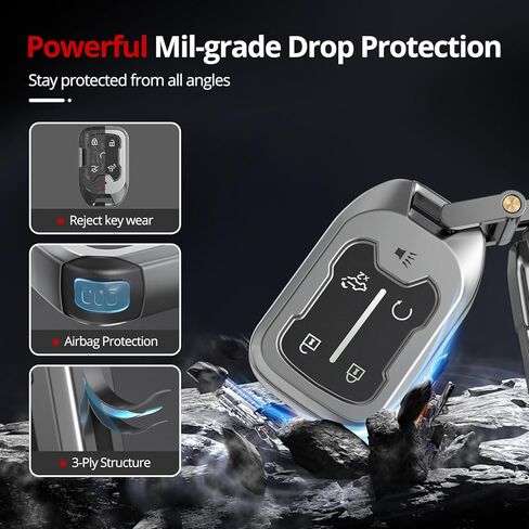 لغطاء Chevy GMC Key Fob مع keychain. (رمادي غير لامع ، 5-بوتون) in Kuwait