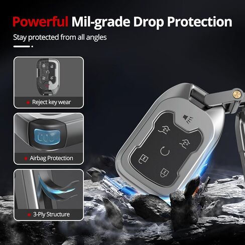 لغطاء Chevy GMC Key Fob مع keychain. (رمادي غير لامع ، 5-بوتون) in Kuwait