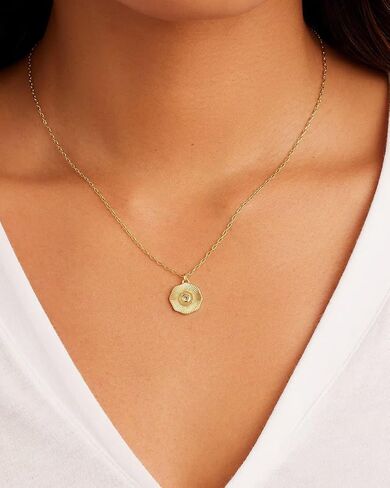 Gorjana - Neckstone Coin Necklace 16 "-18" - نحاس مطلي بالذهب 18K - خيارات الأحجار الكريمة الشخصية - طول السلسلة القابل للتعديل - الهدايا للمناسبات الخاصة in Kuwait
