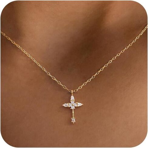Cross Necklace for Women,14k Dainty Gold Plated Cross Necklaces Simple Cross Pendant Necklaces for Women Trendy Small Gold Cross Charm Necklace Cute Choker Necklace for Women Gold Jewelry Gifts in Kuwait