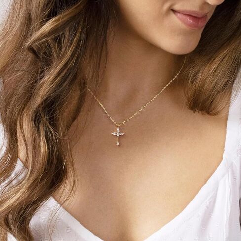 Cross Necklace for Women,14k Dainty Gold Plated Cross Necklaces Simple Cross Pendant Necklaces for Women Trendy Small Gold Cross Charm Necklace Cute Choker Necklace for Women Gold Jewelry Gifts in Kuwait