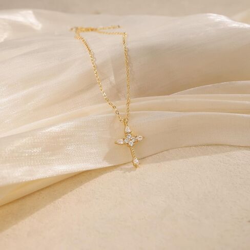 Cross Necklace for Women,14k Dainty Gold Plated Cross Necklaces Simple Cross Pendant Necklaces for Women Trendy Small Gold Cross Charm Necklace Cute Choker Necklace for Women Gold Jewelry Gifts in Kuwait