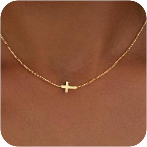 Cross Necklace for Women,14k Dainty Gold Plated Cross Necklaces Simple Cross Pendant Necklaces for Women Trendy Small Gold Cross Charm Necklace Cute Choker Necklace for Women Gold Jewelry Gifts in Kuwait