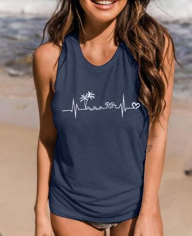Alltb Beach Tank Tops Women Beach Waves Shirt Hawaiian Ocean Vest Vest Heartbeat Tank Summer Family Family Danks in Saudi Arabia