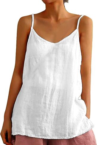 Womens Tank Tops Summer Casual Sleeveless V Neck Camisole Loose Fit Spaghetti Strap Cami Shirts in Saudi Arabia