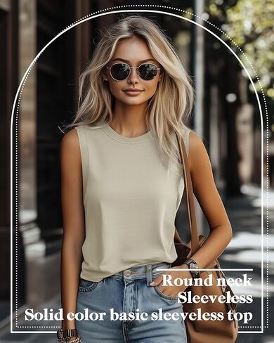 Ficerd 8 Pack Women’s Sleeveless Tops, Crew Neck Loose Fit Tank Tops Basic Summer Cotton Shirts Casual 2025 Fashion T Shirts in Saudi Arabia